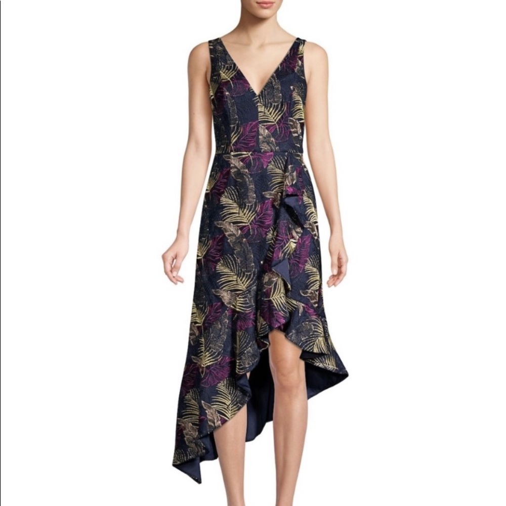 Aidan Mattox  asymmetrical V-neck Ruffle Hem sleeveless midi dress - Picture 13 of 13
